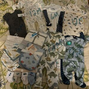 Dinosaur Baby Clothes & Extras all NWT LOT